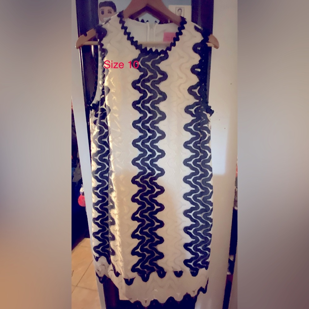 KATE SPADE Black and White Sand Dune Lace Shift Sleeveless Dress 10.